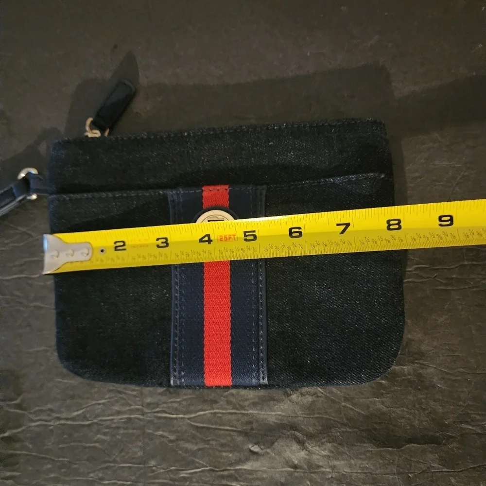 Tommy Hilfiger Stripe Wristlet Wallet Bag Navy Denim Canvas